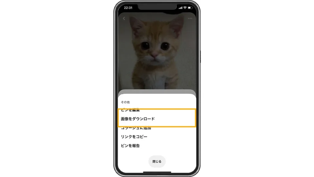 Pinterest(ピンタレスト)の画像を端末に保存する方法③(スマホアプリ版)