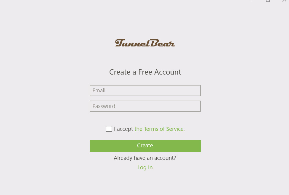 「TunnelBear（トンネルベア）」のアカウント作成画面