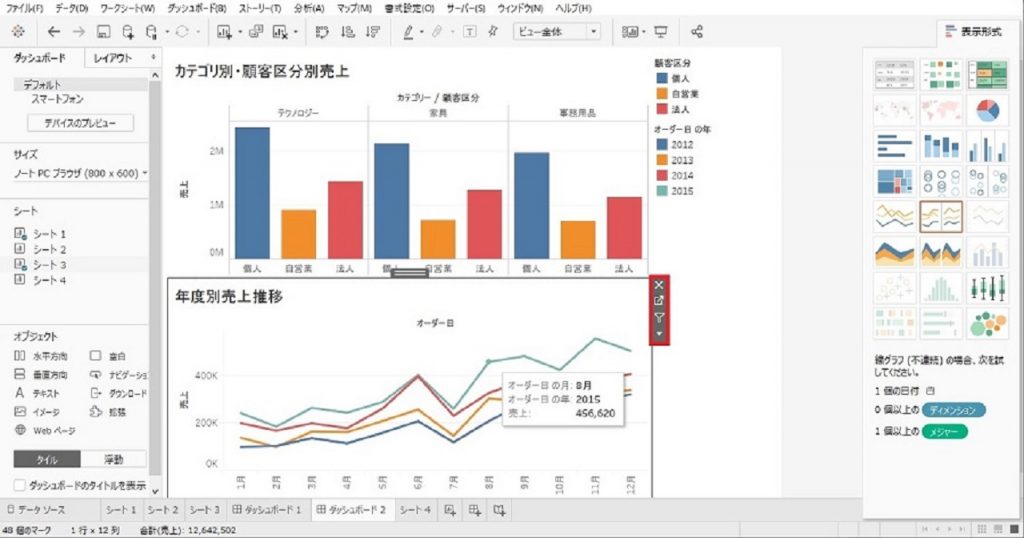 折れ線グラフの右側にアイコンが追加