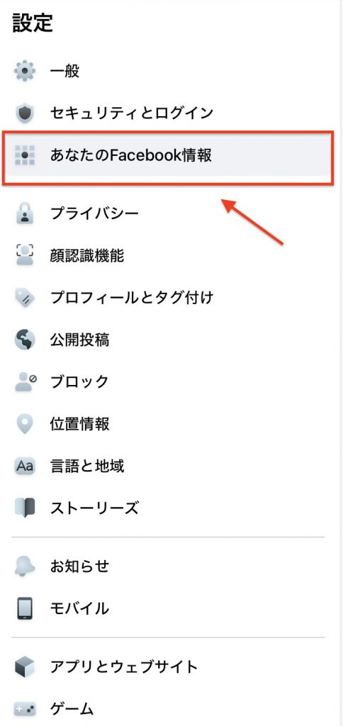 PC版Facebookの「あなたのFacebook情報」