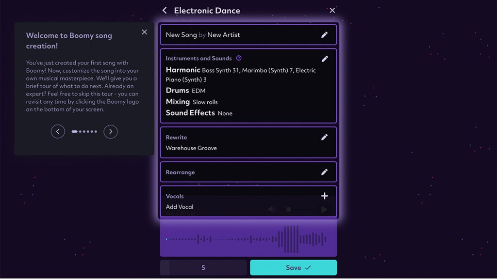 生成された楽曲をカスタムし「Save」する