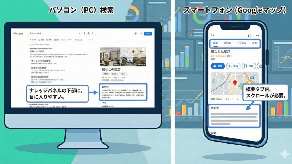 表示される場所とデバイスでの違いの画像