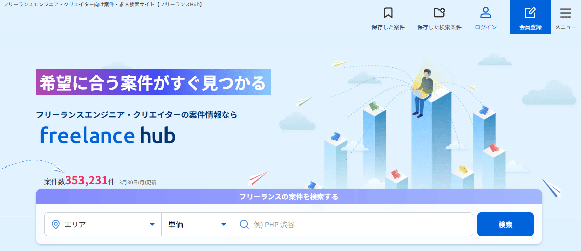 フリーランスHubのTOPページスクリーンショット